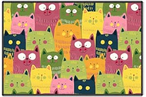 Dostear Alfombra de Cocina Antideslizante Alfombras Lavables para Cocina, Felpudos para Interiores y Exteriores Gato Amarillo Verdoso 40 X 60cm