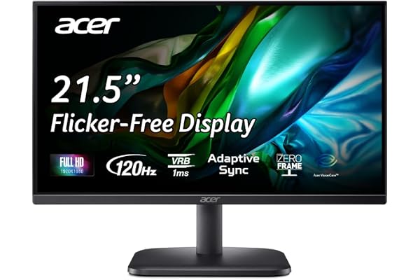 Acer EK220Q J0 21.5 Inch Full HD VA Panel Monitor | 120Hz Refresh | 1ms VRB | AdaptiveSync | sRGB 99% | Flicker-Less & BlueLi