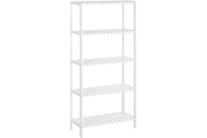SONGMICS Bamboo Storage Shelf, 5-Tier Shelving Unit, Multifunctional, in the Hallway, Bathroom, Living Room, Balcony, Kitchen, 26 x 60 x 130 cm, White BCB35WT