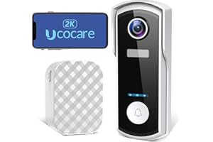 UCOCARE Timbre Inalambrico con Camara WiFi, 3MP/2K Video Portero Inalámbrico Exterior Impermeable, Detección de Personas/Vehículos, Visión Nocturna, Audio Bidireccional, IP66, 180 Días Desde 1 Carga