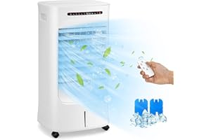 GOPLUS Klimaanlage mobil ohne Abluftschlauch, 15 Std. Timer, 66W, Klimagerät mit 10L Wassertank & 2 Kühlakkus, 3 in 1 Kühlen & Ventilieren & Befeuchten, Luftkühler 3 Gebläsestufen, inkl. Fernbedienung