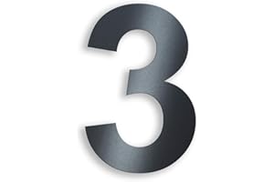 ‎METZLER Metzler Hausnummer aus massivem Stahl in Anthrazit - RAL 7016 Anthrazitgrau Feinstruktur Pulverbeschichtet - Schrift Arial - Höhe 20 cm - Ziffer 3