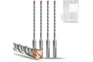 METOTY SDS Plus Hammer Drill Bit 4PC 5mm×160mm, with 4 Carbide Cutting Edges, Head with Coating, Masonry Drill, Hammer Drill, Concrete Drill, for Stone, Concrete, Natural Stone, Brick Wall