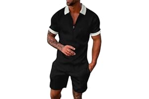 sutelang lurryly Ensemble Tee Shirts Et Short pour Hommes 2 PièCes DéContracté à Manches Courtes Demi-Zipper Revers Polo Shirt ÉLéGant Ensemble De SurvêTement Sportswear Fitness Jogging