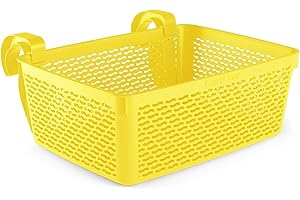 Carrie Box Kosz do przechowywania basenu, żółty, 18,7 l, z tworzywa sztucznego z recyklingu, akcesoria basenowe, kosz do przechowywania i uchwyt na napoje do basenu