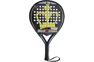 Black Crown - Pala de Padel Wolf - Forma Redonda - Superficie Rugosa - Control - Peso 350 gr - Marco 38 mm 50% Fibra de Carbono / 50% Fibra de Vidrio - Resistente - Punto Dulce Amplio