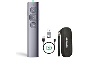 Norwii N95 Bluetooth Presentation Clicker avec récepteur USB- A&C, PowerPoint Clicker rechargeable, télécommande de présentation, présentateur sans fil à longue portée pour PC/Laptop(Vert, BLE&USB-AC)