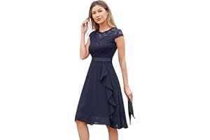 Odizli Cocktailkleid Damen Elegant Kurzarm Spitze Rüschen Chiffonkleid Festlich Hochzeit Kurz Abendkleid