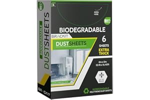Brackit 6-Pack Biodegradable Large Plastic Dust Sheets for Decorating - 2.7m x 3.6m (12ftx 9ft) - 20 Micron - Embossed White Sheets for Painting - Waterproof Plastic Sheets for Painting & Covering