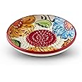 The Great Garlic Grater Garlic Grater Plate. Handmade and Hand Painted in Cordoba, Spain. White with Red Rim, Floral Style, Ceramic Material, Round Shape, Dishwasher Safe