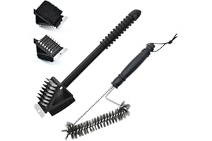 Fyfjur 2 Pezzi Spazzola Barbecue, 3 In 1 Spazzola BBQ + Triangolo in Metallo Spazzola per Barbecue, Kit di Pulizia per Barbecue con Raschietto per Barbecue, Spazzola per Pulizia Grigli