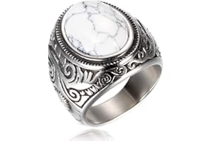 VQYSKO Bague Homme Acier Inoxydable Turquoise Pierre Artificielle Bague Homme Chevalière Vintage Homme Turquoise/Oeil du Tigre/Turquoise Blanche/Turquoise Noire Grande Taille