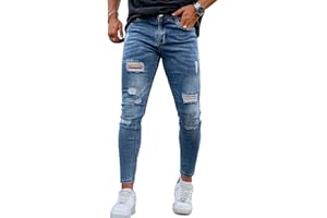 GINGTTO Jeans Strappato Uomo Pantaloni Stretch Slim Fit Denim Elastico Casual Vita Bassa 28W 30W 32W 34W 36W