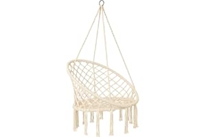 RAXTER Beige Hammock Chair Macrame Swing,Hanging Cotton Rope Swing Chair, Comfortable Sturdy Hanging Chairs for Indoor, Outdoor, Home, Patio, Yard, Garden,Max Weight: 120KG