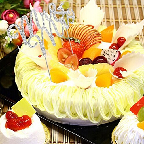 VORCOOL MR Mrs Hochzeitstorte Topper Strassstein Kuchendeckel (Silber) - 3