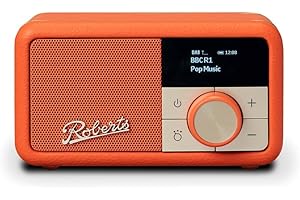 Roberts Radio Revival Petite - Radio portatile compatta con Dab-FM, Bluetooth, 20 ore di autonomia, ingresso ausiliario, radiatore passivo, streaming, garanzia 2 anni - Arancione Pop