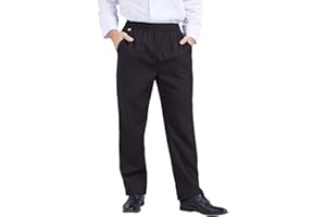 Nanxson Unisex Black Chef Trousers Professional Chef Uniform with Elasticated Waistband Classic Stripes Checkerboard Pattern Work Pants for Men