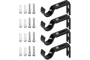 VIOLOTORIS 4 Pcs Curtain Pole Brackets, Curtain Rail Brackets, Adjustable, Thickened, Not Rust, for Hang Curtain Rods, Door Curtainrods, Clothes Drying Rods(Black)