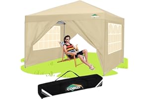 COBIZI Faltpavillon 3x3 Wasserdicht Stabil mit |8X Heringe|4X Windseil|UV-Schutz 50+|Hoch Dichte Plane|Partyzelt Pavillon 3x3 Wasserdicht Stabil Winterfest Faltpavillon 3x3 Gartenpavillon(Khaki)