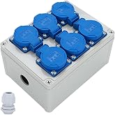 Wall distributor 6 x 220 V: waterproof class IP54, power distributor for construction, wall distributor with connection clamp