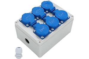 VAILEAL Distribuidor de pared 6 x 220 V: clase de impermeabilidad IP54, distribuidor de corriente para construcción, distribuidor de pared con abrazadera de conexión, distribuidor de corriente para interiores