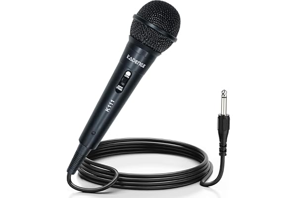 Kadence K111 Wired Microphone with 10ft Cable & On/Off Switch Cardioid Polar Pattern Mic for Karaoke, Singing, Speech & Stage Performances (6.3mm Jack)