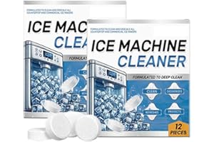 GENERIC Ice Machine Cleaner Maker Descaler, 12 PCS Clean Tablets Ice Maker Cleaner Solution, Nugget Ice Makers Cleaning Kit Nickel Safe Scale Remover for Countertop Home Kitchen (2pcs)