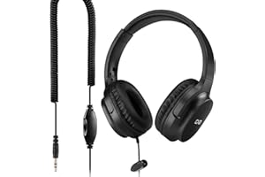 C G CHANGEEK Extra lange Kabel-Kopfhörer für TV und PC mit Lautstärkeregler, 5,5 m Verlängerungsfeder, Spiralkabel, universelles 3,5 mm AUX-Audio, kabelgebundenes Over-Ear-Stereo-Headset, CGS-W6