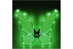NICEYOEUK Fairy Wings Light Up Butterfly Fariy Wings Costume Girls Halloween Dress Up LED Sparkly Sheer Elf Angel Wings for Adult Kids (Green Light Wings)