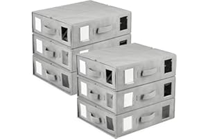 BOPEUY Lot de 6 Rangements de Draps, BoîTe de Rangement pour Drap Pliable avec FenêTre, Rangement Drap de Lit avec étiquette, pour le Rangement Sous le Lit, Dans les Armoires, Dans les Tiroirs -Gris