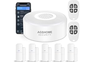 AGSHOME Sistema di allarme 8 pezzi, 5 sensori per porte e 2 telecomandi, sistema di allarme per finestra con app, espandibile, per casa, camper, appartamento, garage, ufficio