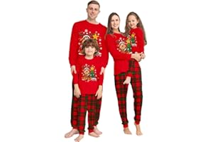 AIDODMOM Pijamas de Navidad para la Familia Estampado de Reno Manga Largos Camiseta y Pantalón Ropa de Dormir Infantil Niños Hombre Mujer Respirable Loungewear Pijama Familiar