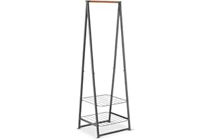 Brabantia - Linn Clothes Rack, Small - Multi-functional Hanging space - Airing or Drying Shelves - Hangs up to 16 items - Stable Space Saver - Non-slip Base - Free Standing - Easy to Assemble - Grey
