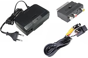 Link-e : Chargeur Secteur pour Alimentation, Câble Audio Video S-Video et Adaptateur Peritel Compatible avec la Console Nintendo 64 - N64
