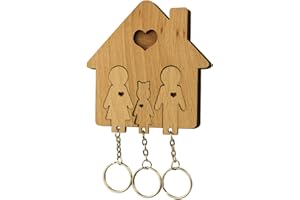 MiMi Innovations Colgador de llaves de madera con 3 llaveros - Porta llaves - Montaje en pared - Decorativo - Familia con Hija