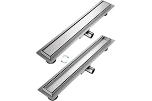 EMKE Rynna prysznicowa 60 cm, ze stali nierdzewnej, z możliwością wyłożenia płytkami, kompletny zestaw odpływu podłogowego, syfon z blokadą zapachów i sitkiem na włosy, odpływ krawędzi, odpływ