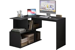 WOLTU Biurko w kształcie litery L, narożne biurko z miejscem do przechowywania, 120 x 100 cm, biurko komputerowe z półkami, stolik pod laptopa, biurko kątowe, stół roboczy, czarne