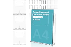 Akamino 4 Pack A4 Wall Mounted Document Holder, Acrylic A4 Portrait Wall Mountable Menu Leaflet Holder,Brochure Dispenser Magazine Storage for Office Restaurants Receptions,16.7 x 4.2 x 16.4cm