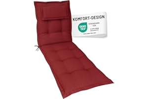 ‎HERLAG Herlag Liegenauflage AVA 190x60x9cm | Extra dickes Liegepolster 9cm mit Kopfpolster | Polsterauflage für Gartenliege mit Deluxe-Komfort | Öko Tex 100 | Rot
