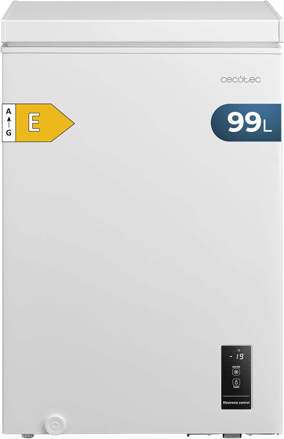 Cecotec Congelador Horizontal 99L Bolero CoolMarket Chest 99P White E. Cesta con Asas, Control Electrónico LED, UltraContact D-Cool, Dual Function, Puerta ZeroG (80º-30º), Fast Freezing, Compacto