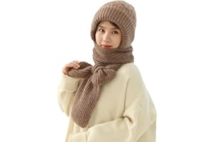 CHYUAN Bonnet Coupe-Vent avec Protection auditive intégrée, écharpe Chaude 2 en 1, Bonnet tricoté épais, Bonnet d'hiver