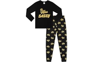 ThePyjamaFactory Girls Miss Sassy Gold Long Cotton Pyjamas PJs For Kids