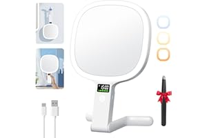 Auxmir Miroir Grossissant Double Face 1X/30X, Affichage LED et Commande Double, Miroir Maquillage Grossissant 2500mAh, 3 Couleurs Éclairage, Mirroir LED avec Pince à Épiler pour Voyage/Bureau/Chambre
