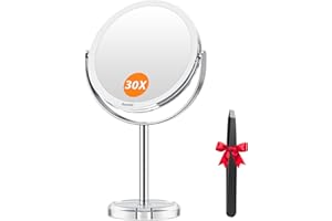 ‎AUXMIR Auxmir Kosmetikspiegel 30X/1X, Schminkspiegel, Doppelseitiger Abnehmbarer Vergrößerungsspiegel, Tischspiegel mit 360°Rotation, Spiegel mit Vergrößerung, Rasierspiegel für Badezimmer Schlafzimmer Reise