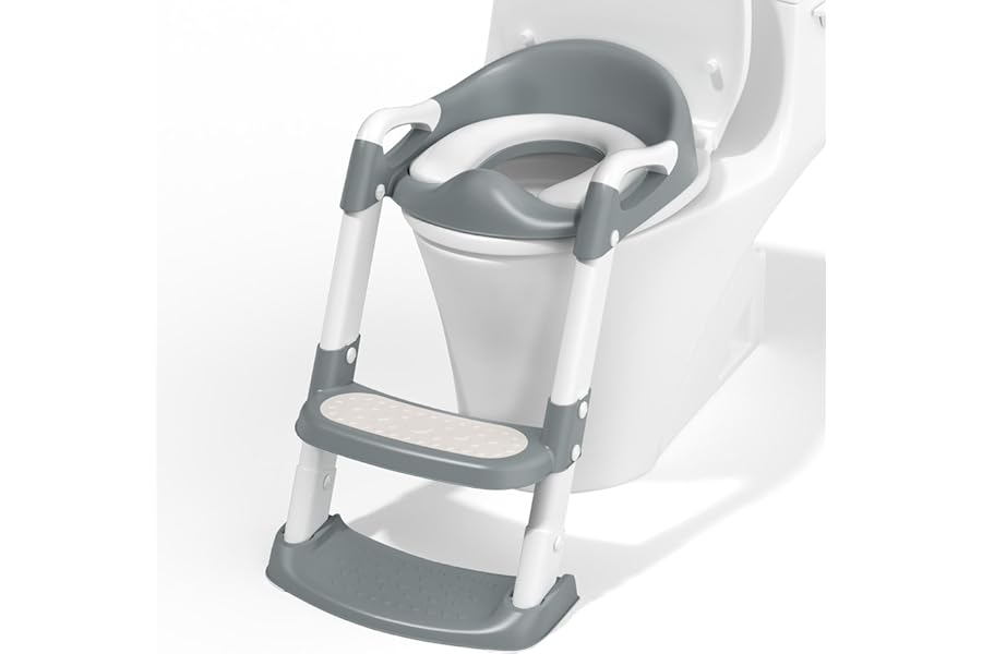 COOSEYA Potty Training Toddler Toilet Seat,Kids Toilet Seat and Step,Soft Mat Non-Slip Toilet Steps for Toddlers,Grey