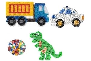 Hama Happy Price Toys Midi (Set 64) Stiftplatten LKW,Auto und Dino + 100 Bunte Bügelperlen + Bügelanleitung