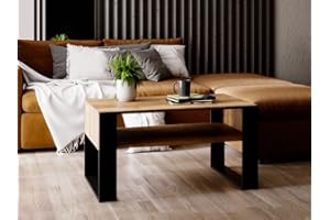 MRBLS_HOME MRBLS - Tavolino da salotto, design moderno rustico, tavolino da salotto, tavolino da tè, in legno (rovere retrò, nero opaco), 92 x 45 x 53,6 cm (larghezza x altezza x profondità)