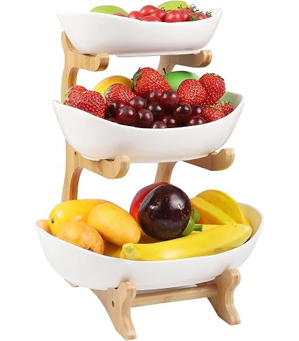Présentoir à Fruits 2 étages Avec Porte-bananes - Corbeille Métal Bronze, Bol Amovible, Design Aéré