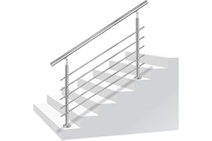 Aufun rampe d'escalier Garde-corps en acier inoxydable pour escaliers, intérieur et extérieur, balcon, parapet, argent, longueur: 120cm, avec 5 croisillons