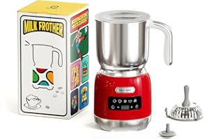 Hazel Quinn Montalatte Elettrico 5 in 1 per Cappuccino, Acciaio Inox 304 e LED Touchscreen, Schiuma Latte Elettrico da 400 ml, Schiumatura a Caldo e a Freddo, Lavabile in Lavastoviglie, Rosso Rubino